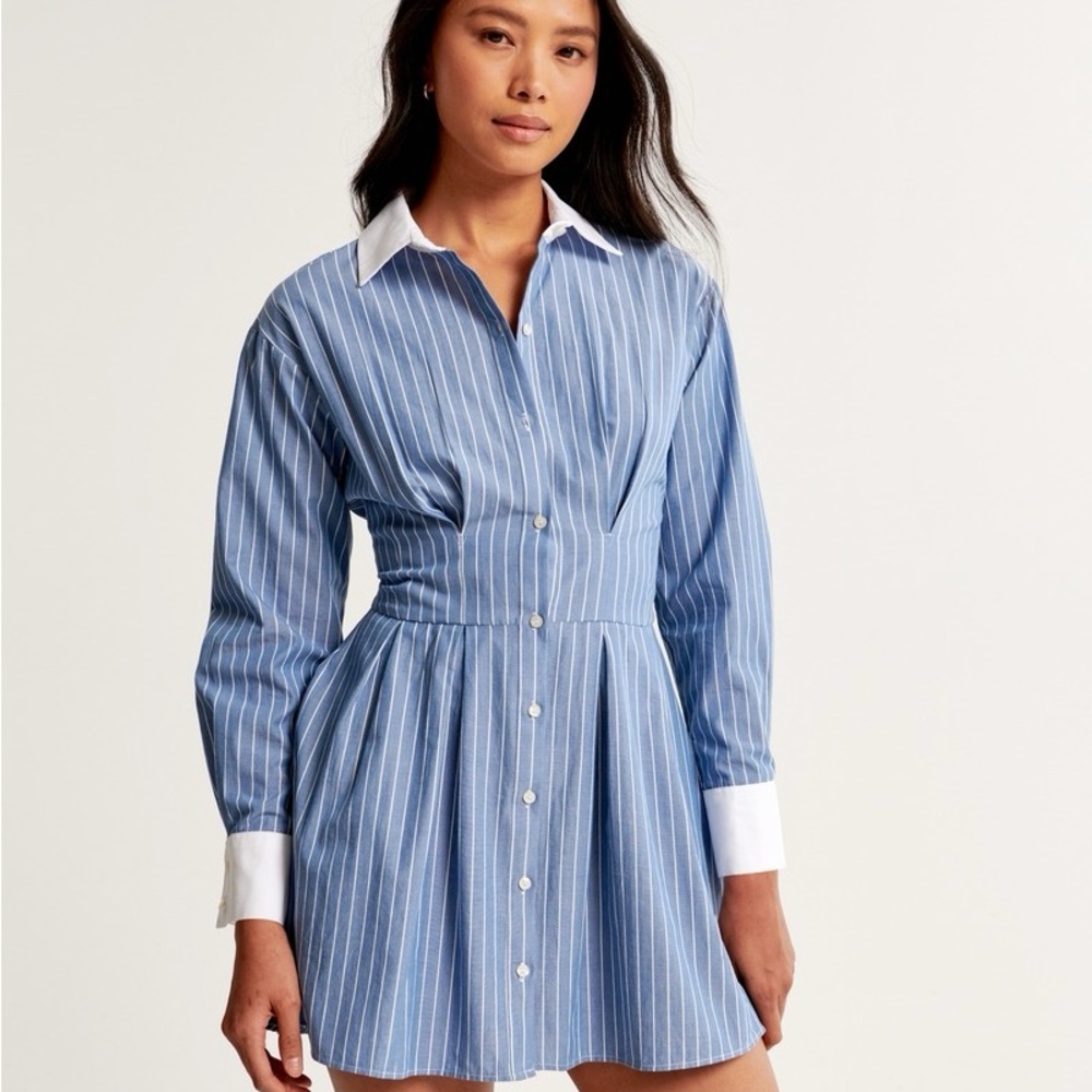 Abercrombie & Fitch Blue Pinstripe Long Sleeve Dress